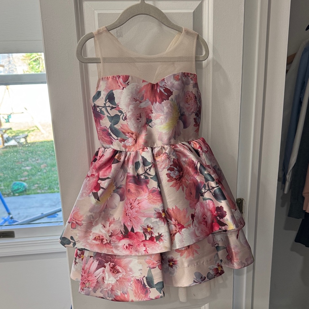 Rare Editions Pink and White Floral Kids Dress